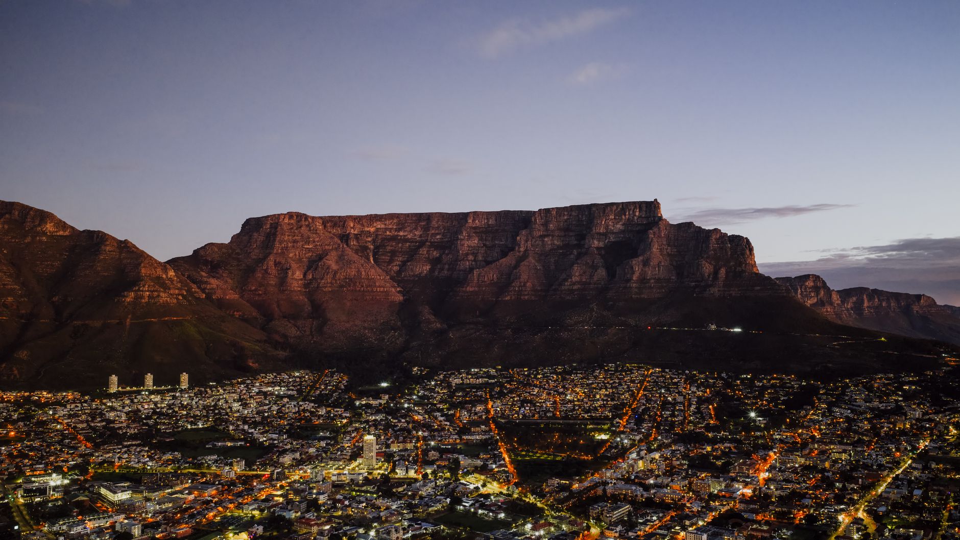 Cape Town city lights at dusk